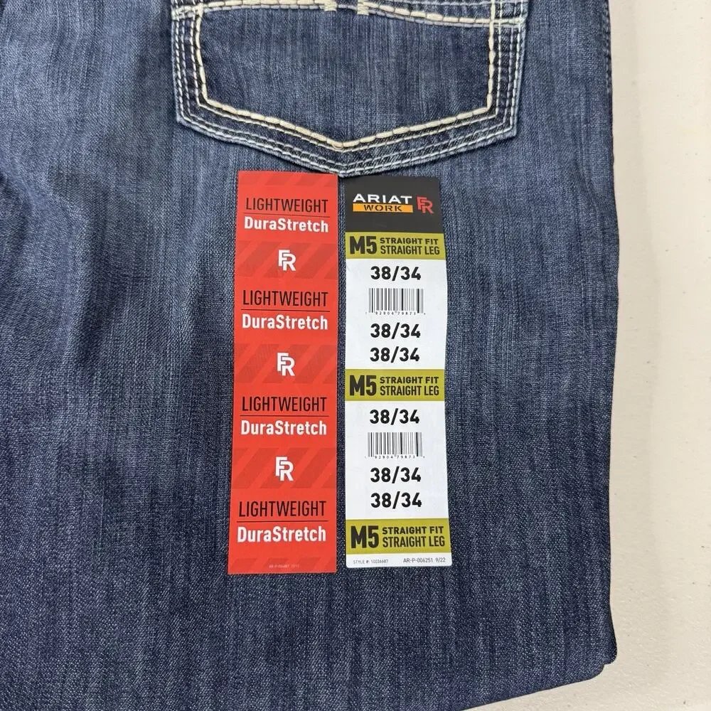 Ariat Work M5 Fr Jeans Mens 38x34 Straight Leg Fit Blue Denim
